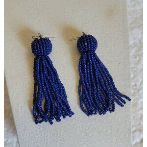 Dark Blue Ball Dangle Layered Seed Beaded Hook Earrings E1